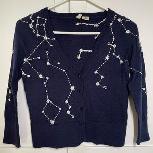 Anthropologie Celestial Navy Cardigan with Star Patterns